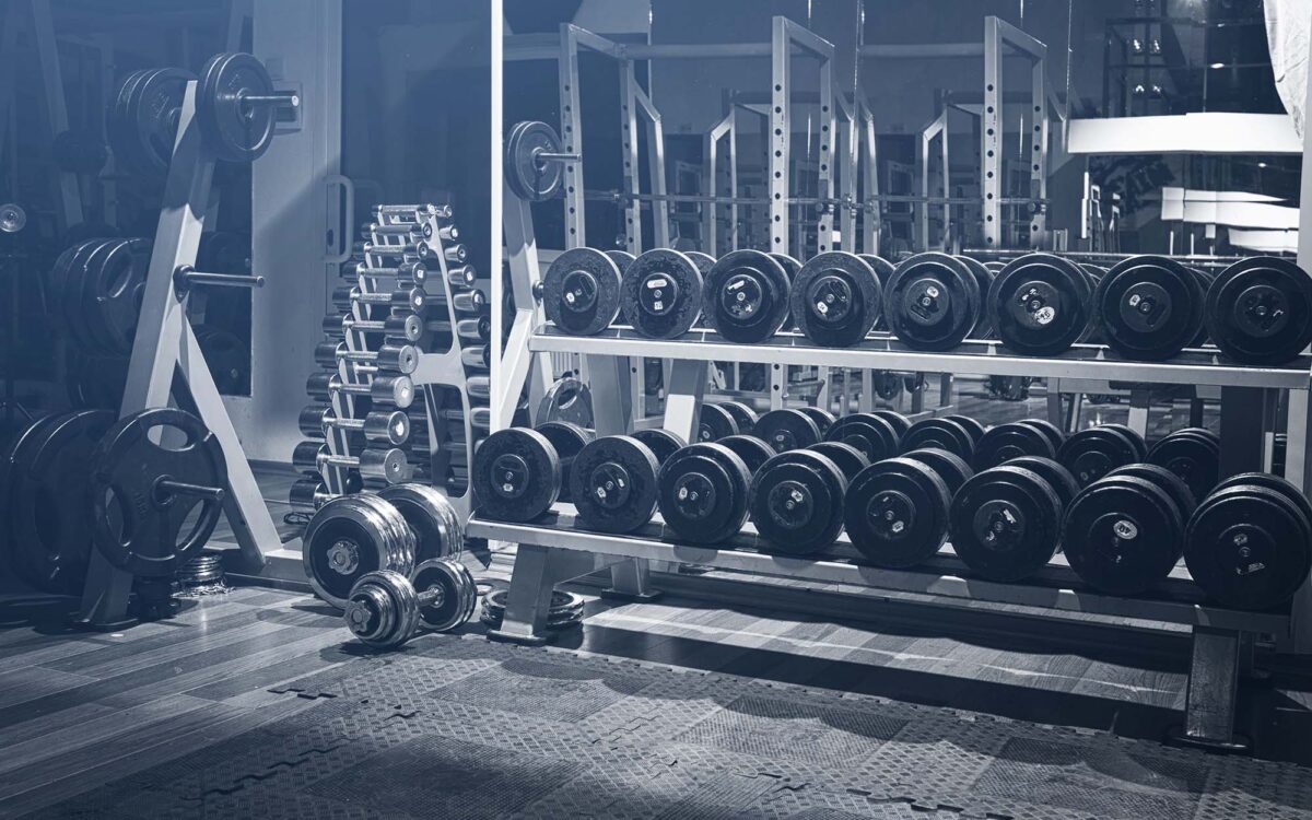 Old gym interior with equipment_